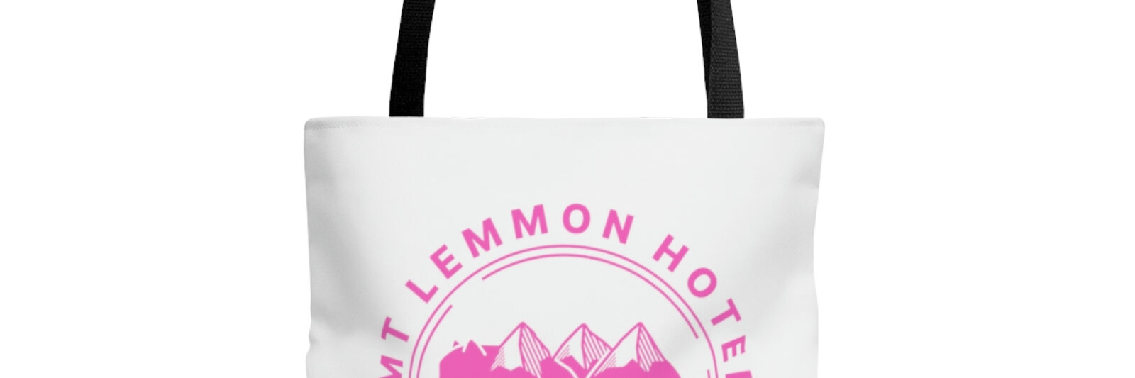Mt Lemmon Hotel AOP Tote Bag pink logo image